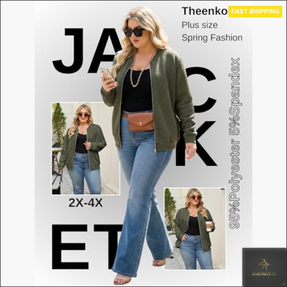 Plus Size Lightweight Bomber Jacket Full Zip Long… - image 4